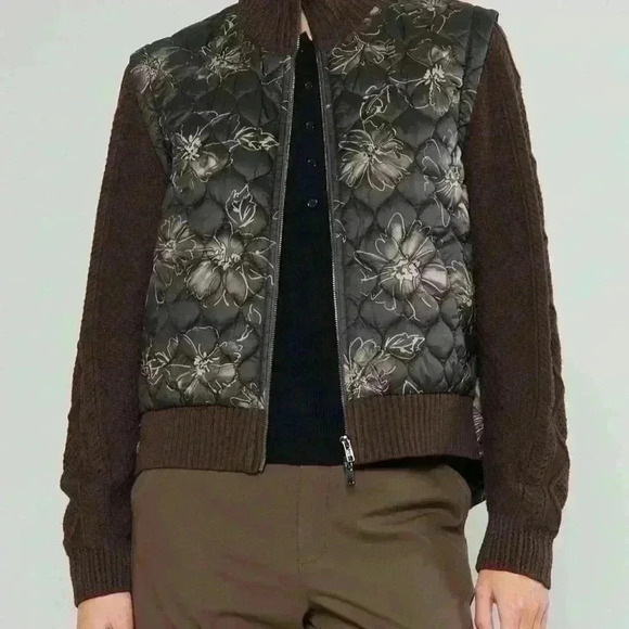 Curent air black floral long sleeve  woven combo jacket in brown. - Picture 6 of 7